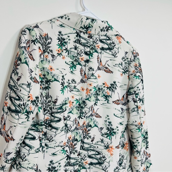 H&M Women's Floral Crane Blazer White and Green Open Formal Casual Blazer size S - Picture 7 of 9